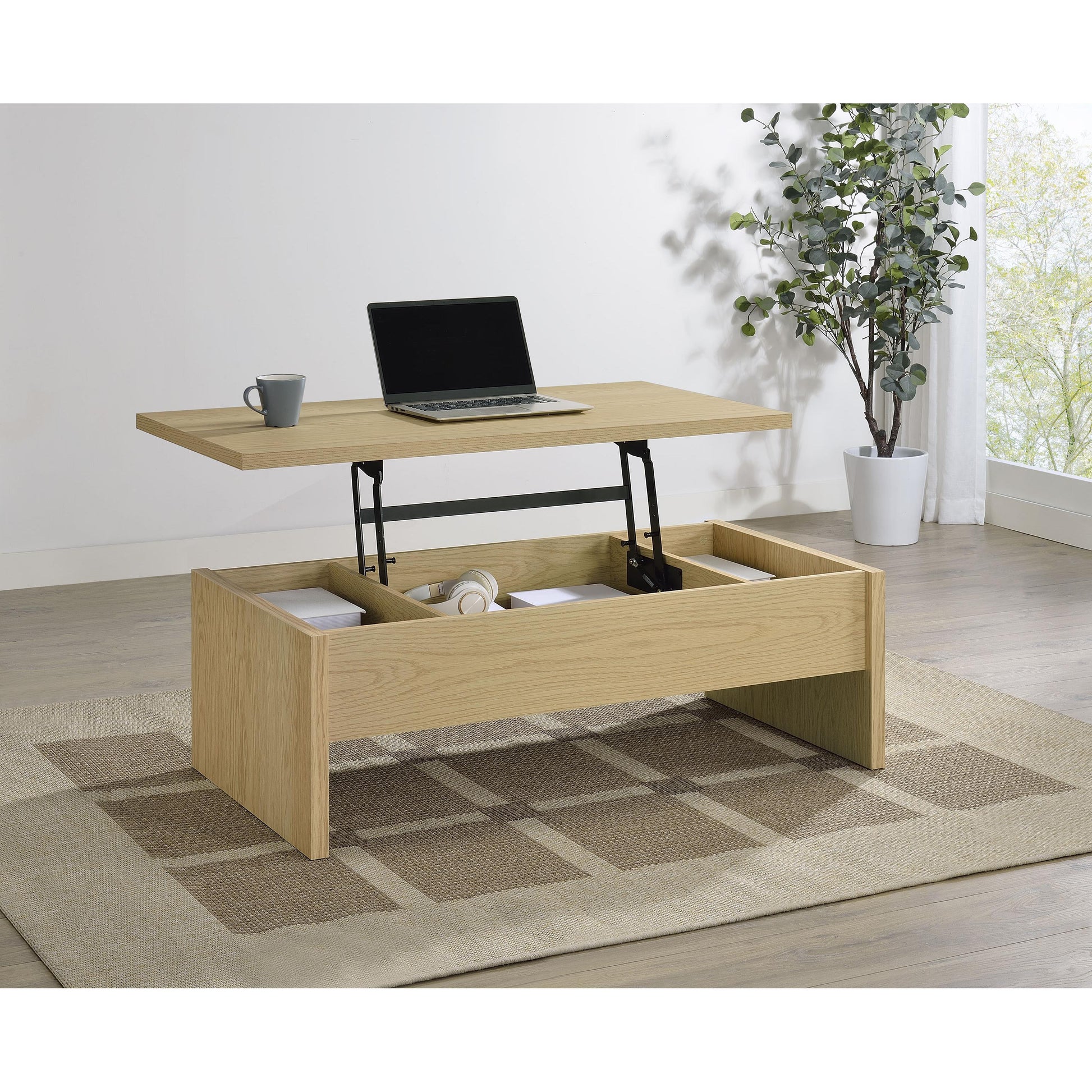  Coaster Furniture Canoga 706348 Engineered Wood Lift Top Coffee Table - Light Oak IMAGE 9