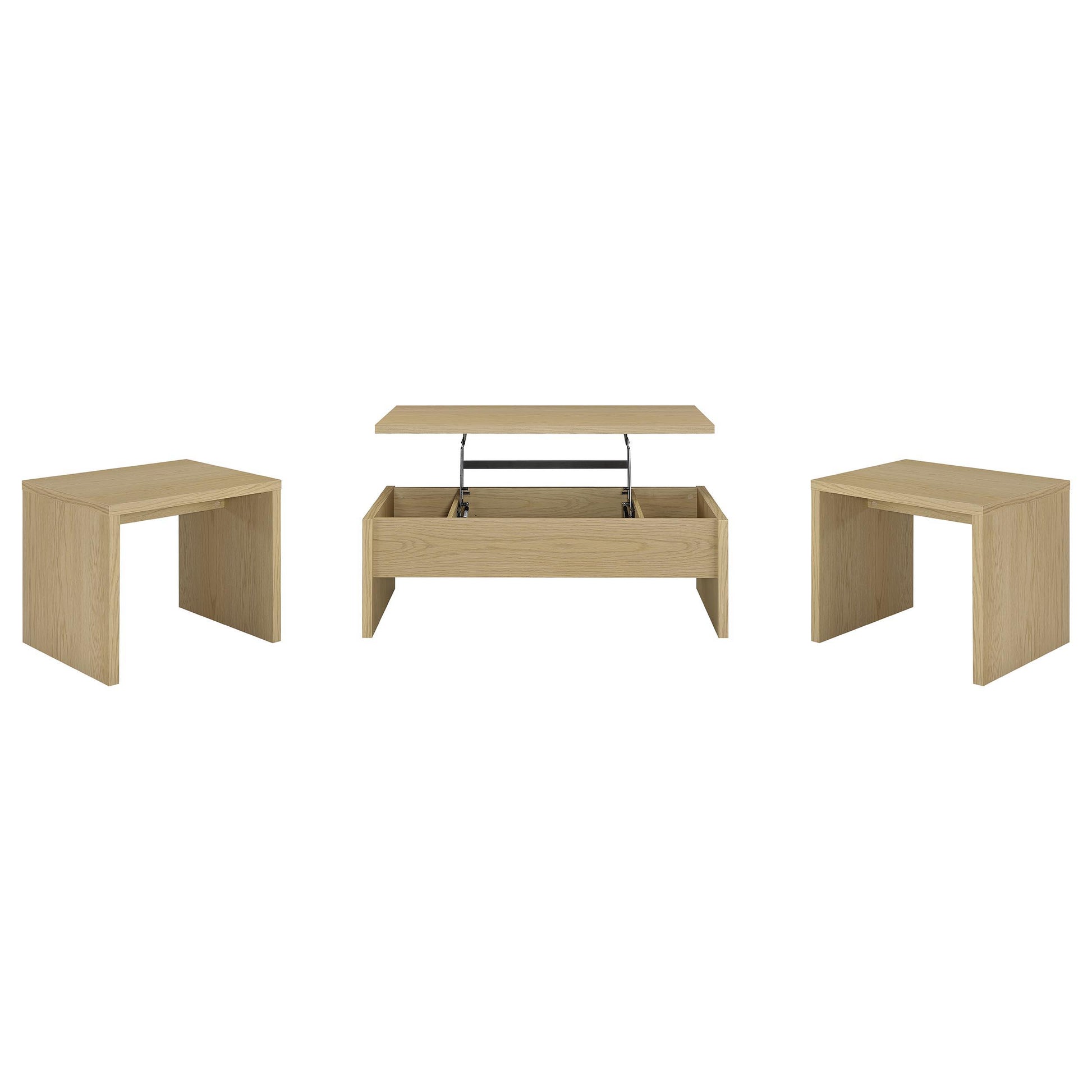  Coaster Furniture Canoga 706348-S3 3-piece Lift Top Cocktail Coffee Table Set - Light Oak IMAGE 1