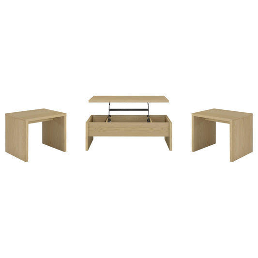  Coaster Furniture Canoga 706348-S3 3-piece Lift Top Cocktail Coffee Table Set - Light Oak IMAGE 1