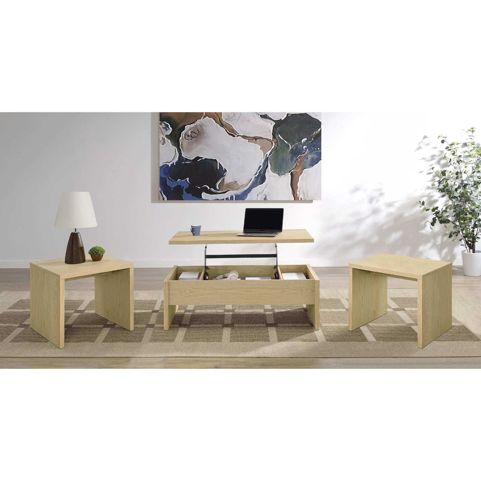 Coaster Furniture Canoga 706348-S3 3-piece Lift Top Cocktail Coffee Table Set - Light Oak IMAGE 2