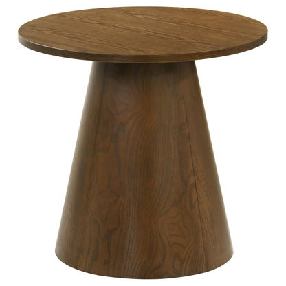  Coaster Furniture Franklin 706437 Round Wood Pedestal End Table - Dark Brown IMAGE 1