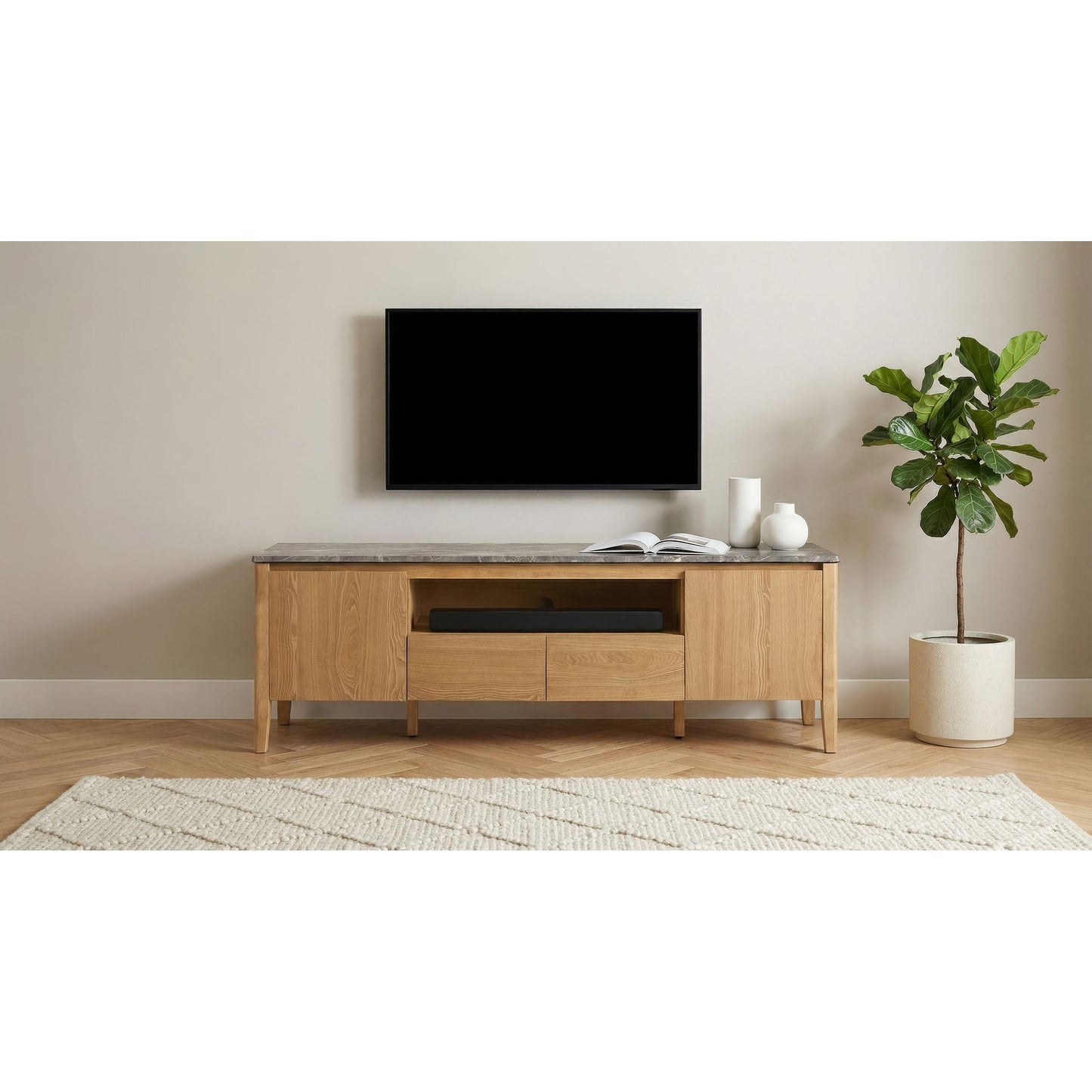  Coaster Furniture Bradley 706442 63-inch 2-Door SmartTop TV Stand - Grey/Natural IMAGE 2