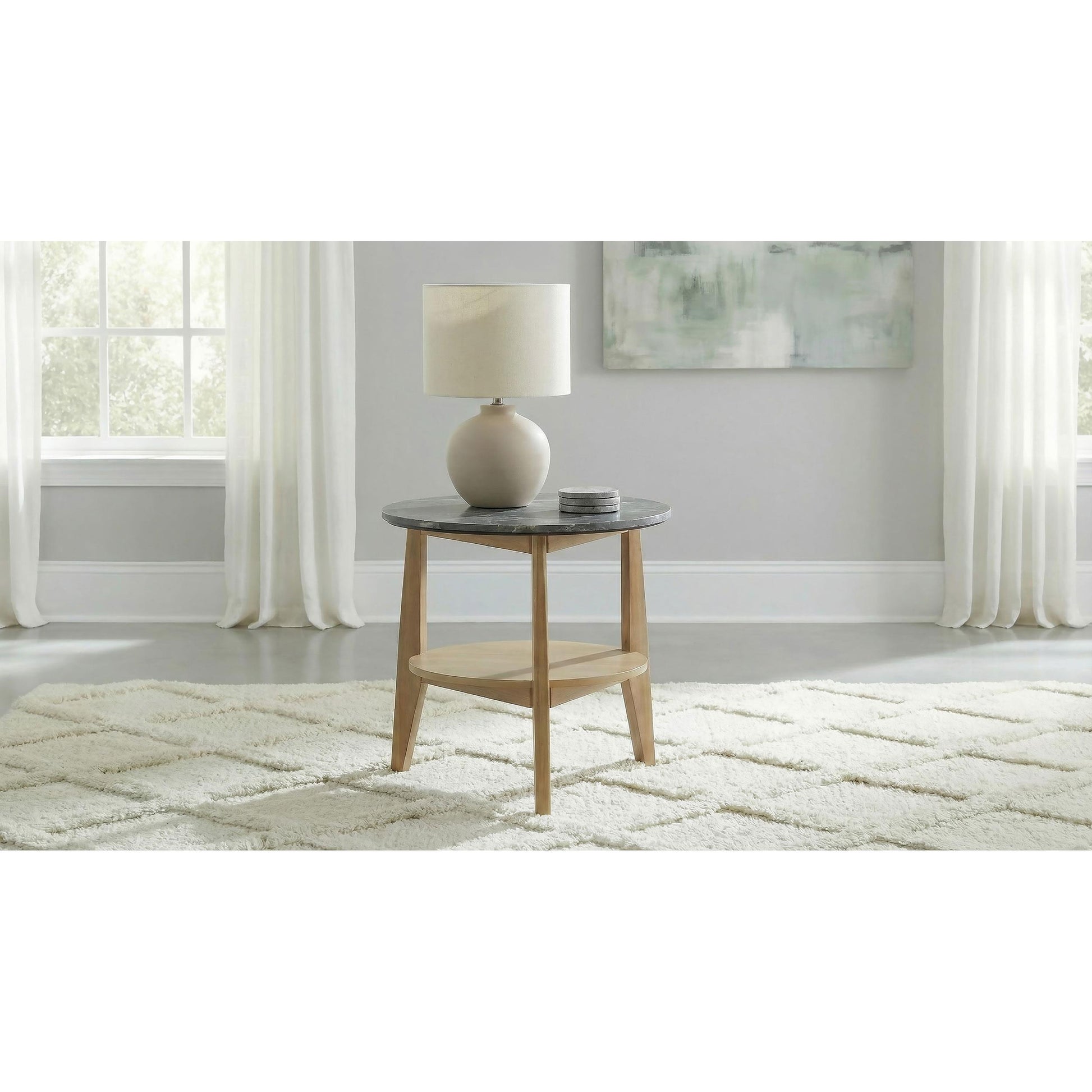  Coaster Furniture Bradley 706447 Round SmartTop Side Table - Grey/Natural IMAGE 4