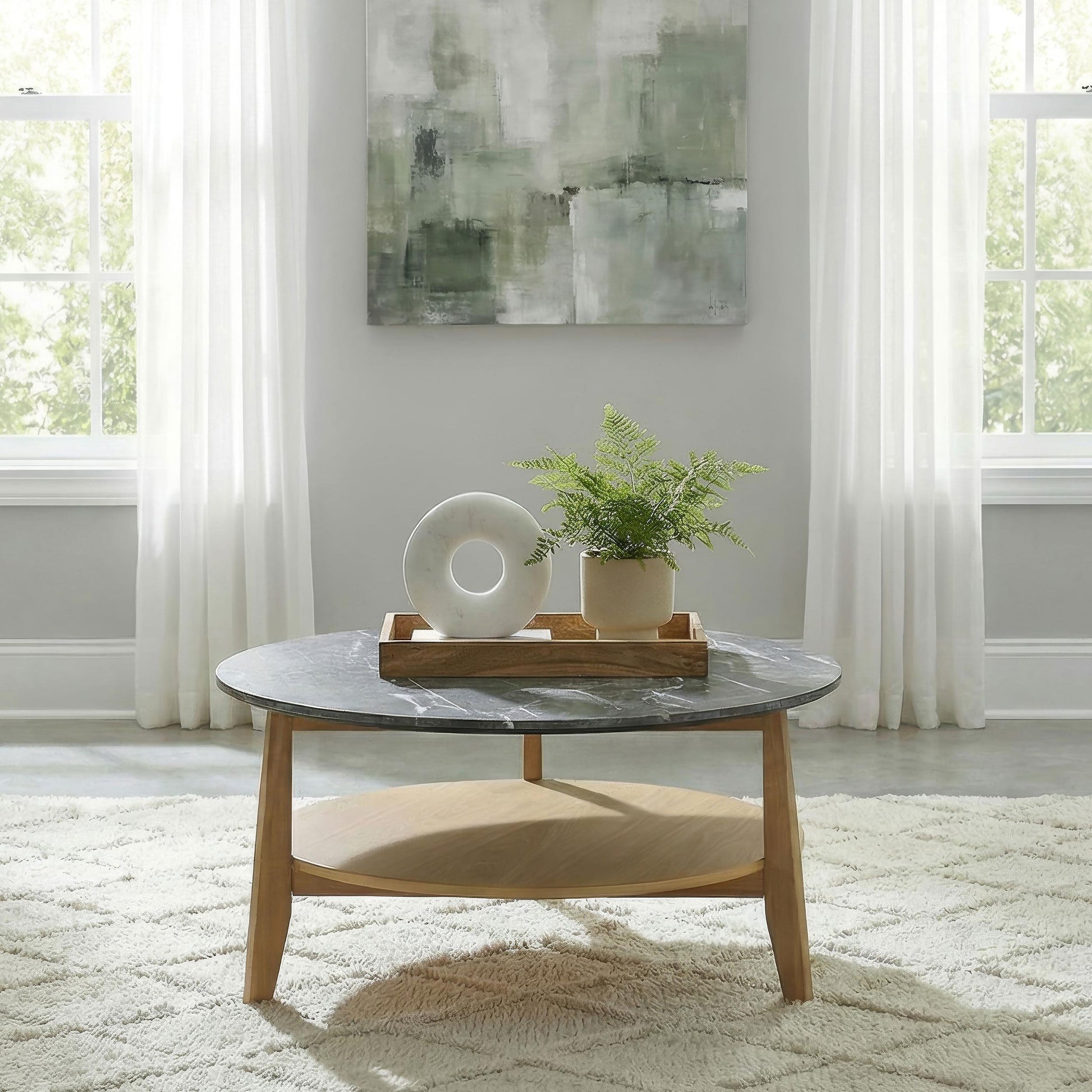  Coaster Furniture Bradley 706448 Round SmartTop Coffee Table - Grey/Natural IMAGE 4