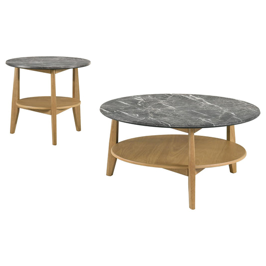  Coaster Furniture Bradley 706448-S2 2-Piece Round SmartTop Coffee Table Set - Grey/Natural IMAGE 1