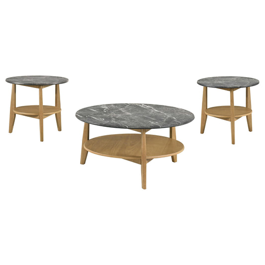  Coaster Furniture Bradley 706448-S3 3-Piece Round SmartTop Coffee Table Set - Grey/Natural IMAGE 1