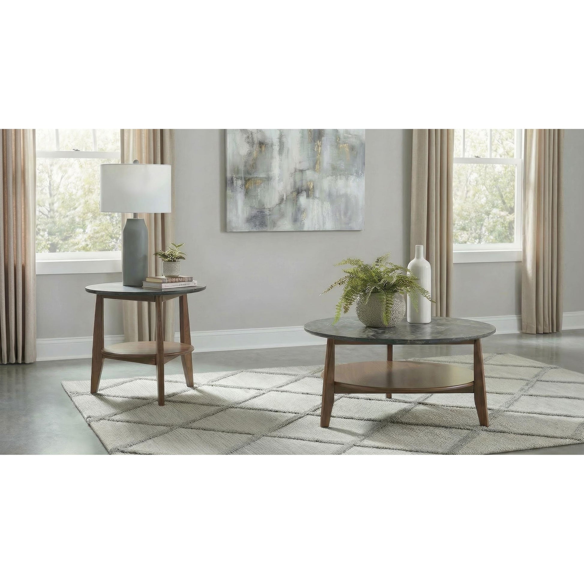  Coaster Furniture Bradley 706458-S2 2-Piece Round SmartTop Coffee Table Set Smokey and Brown - Smokey Grey/Brown IMAGE 2
