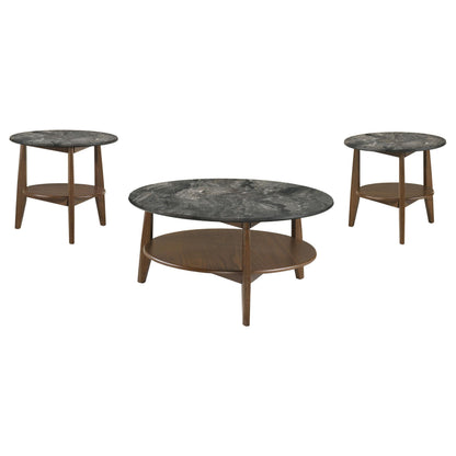  Coaster Furniture Bradley 706458-S3 3-Piece Round SmartTop Coffee Table Set Smokey and Brown - Smokey Grey/Brown IMAGE 1