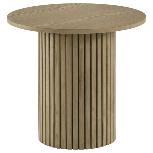  Coaster Furniture Hamlyn 706497 Round Fluted Occasional End Table - Natural Oak IMAGE 1