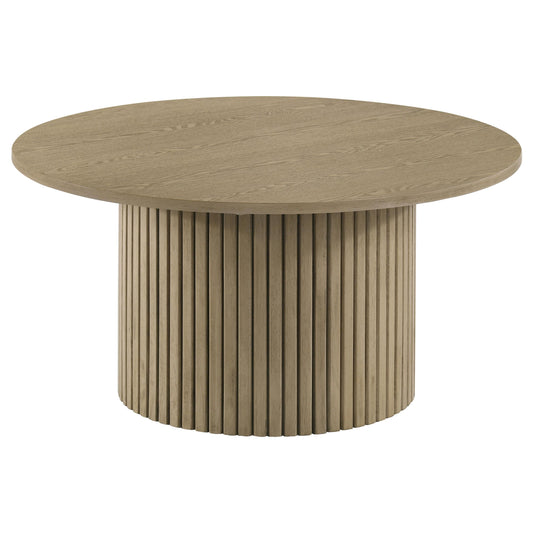  Coaster Furniture Hamlyn 706498 Round Fluted Occasional Coffee Table - Natural Oak IMAGE 1