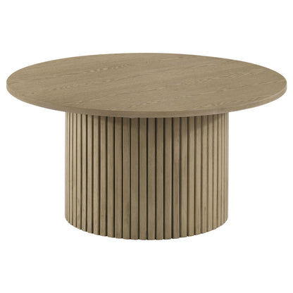  Coaster Furniture Hamlyn 706498-S2 2-piece Round Fluted Coffee and End Table Set - Natural Oak IMAGE 5