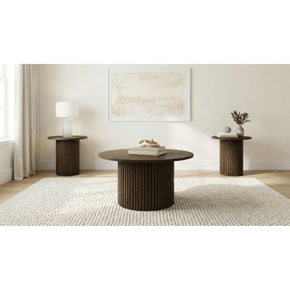  Coaster Furniture Hamlyn 706518-S3 3-piece Round Fluted Coffee and End Table Set - Walnut IMAGE 2