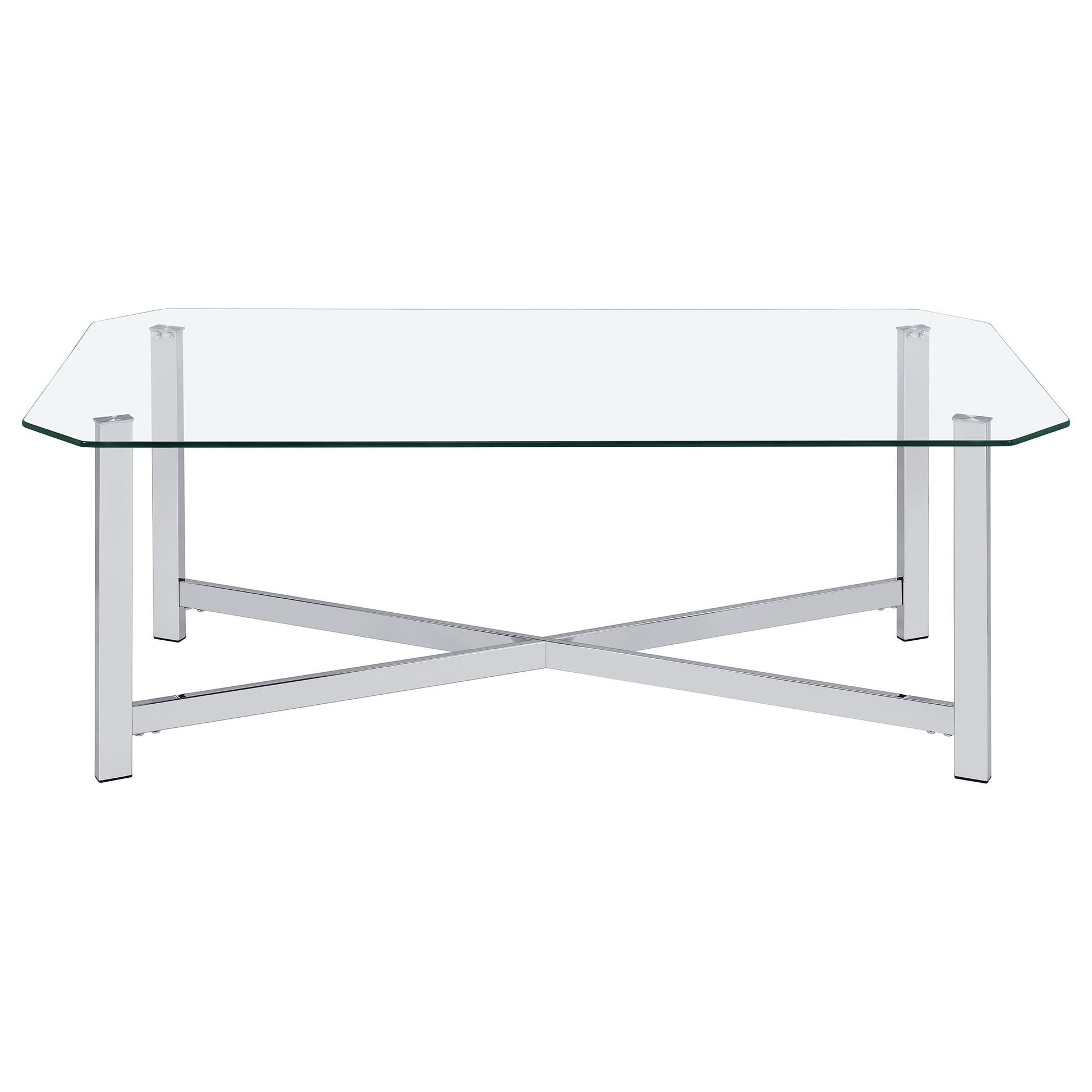  Coaster Furniture Cronin 706568 Rectangular Tempered Glass Top Coffee Table - Chrome IMAGE 1