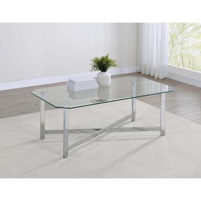  Coaster Furniture Cronin 706568 Rectangular Tempered Glass Top Coffee Table - Chrome IMAGE 5