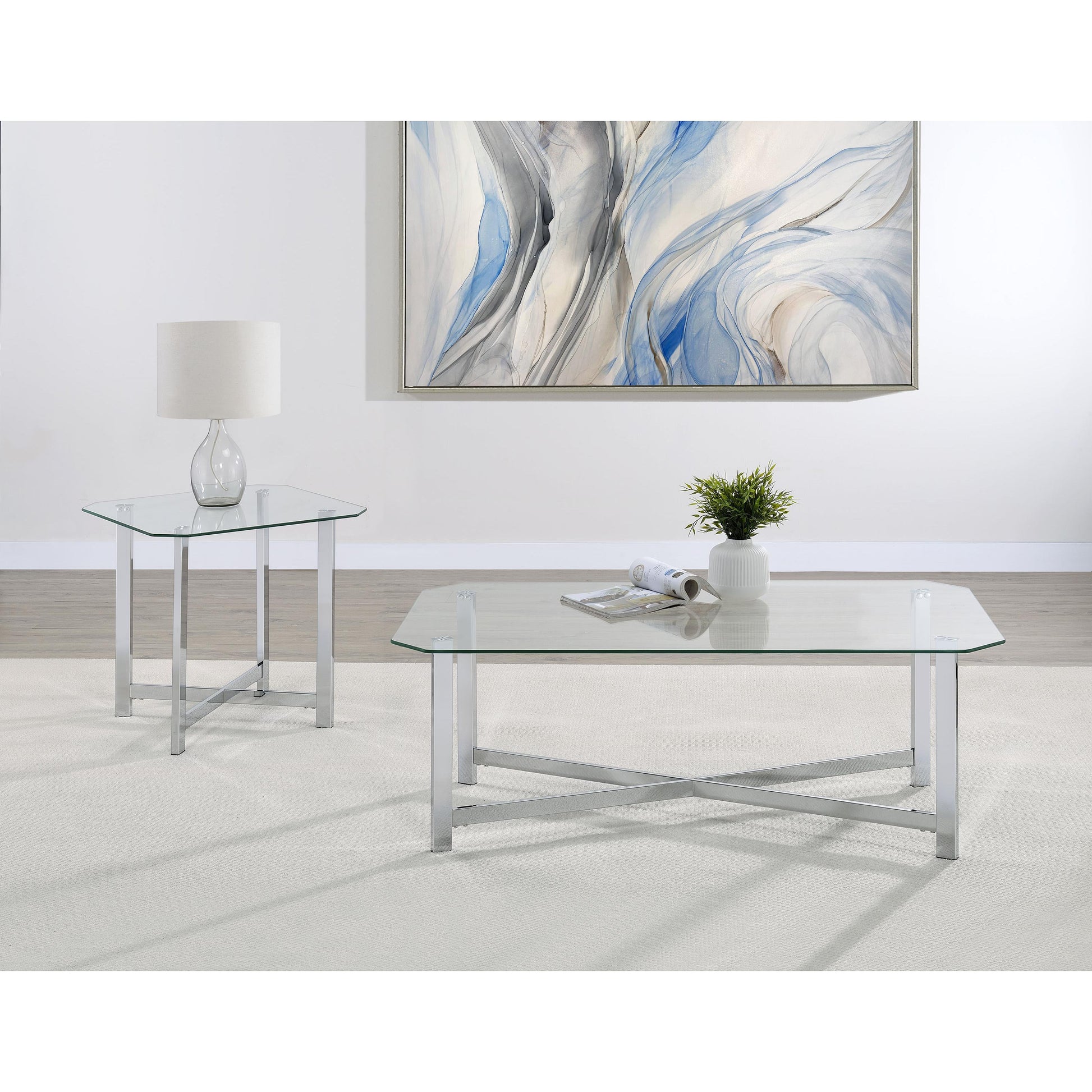  Coaster Furniture Cronin 706568 Rectangular Tempered Glass Top Coffee Table - Chrome IMAGE 7