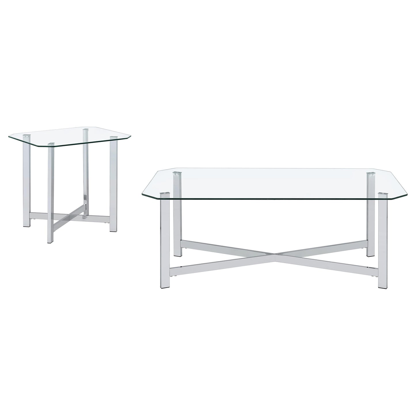  Coaster Furniture Cronin 706568-S2 2-piece Tempered Glass Top Coffee Table Set - Chrome IMAGE 6