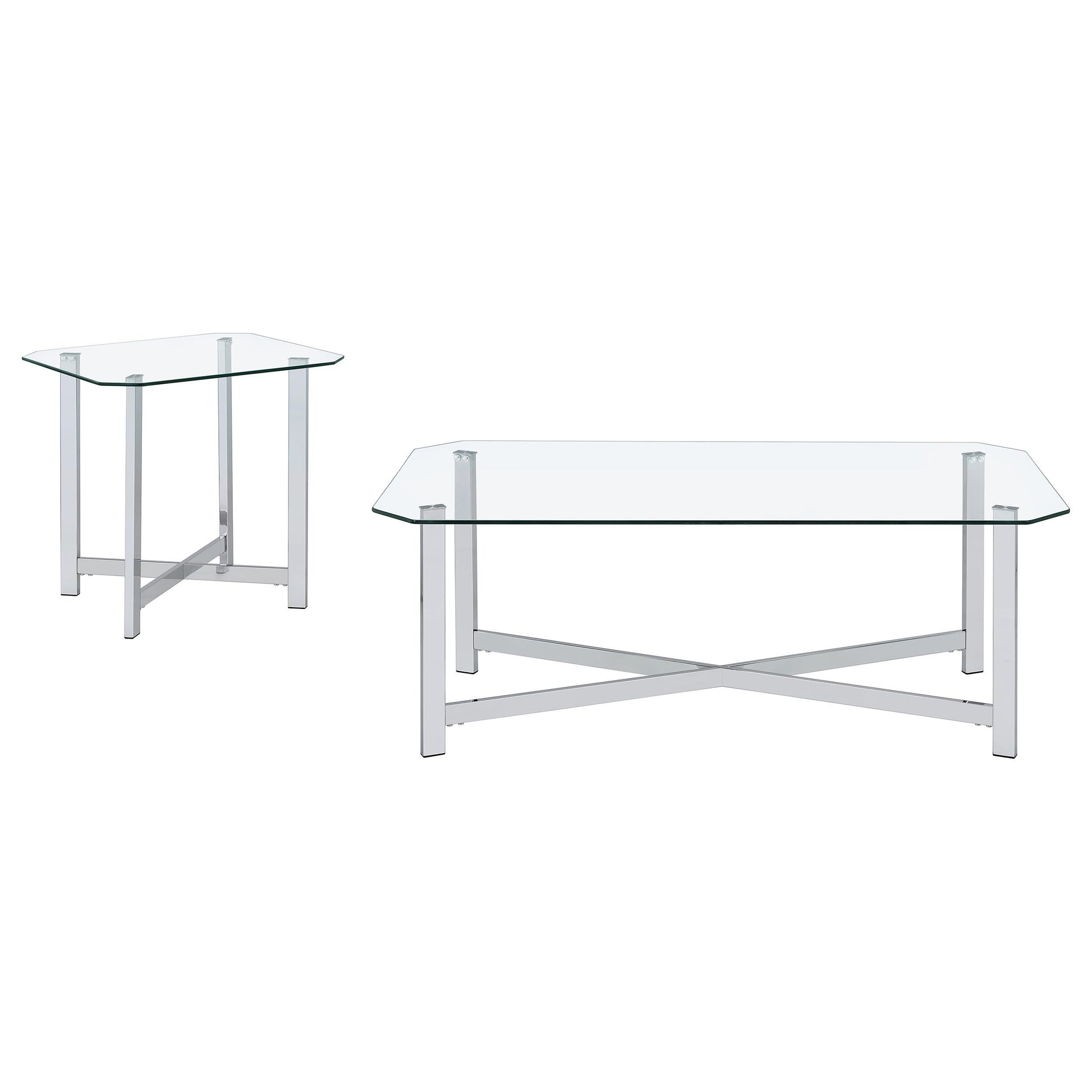  Coaster Furniture Cronin 706568-S2 2-piece Tempered Glass Top Coffee Table Set - Chrome IMAGE 6