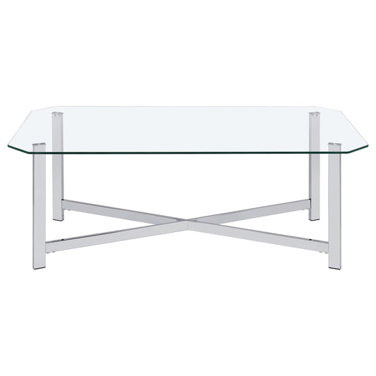  Coaster Furniture Cronin 706568-S3 3-piece Tempered Glass Top Coffee Table Set - Chrome IMAGE 1