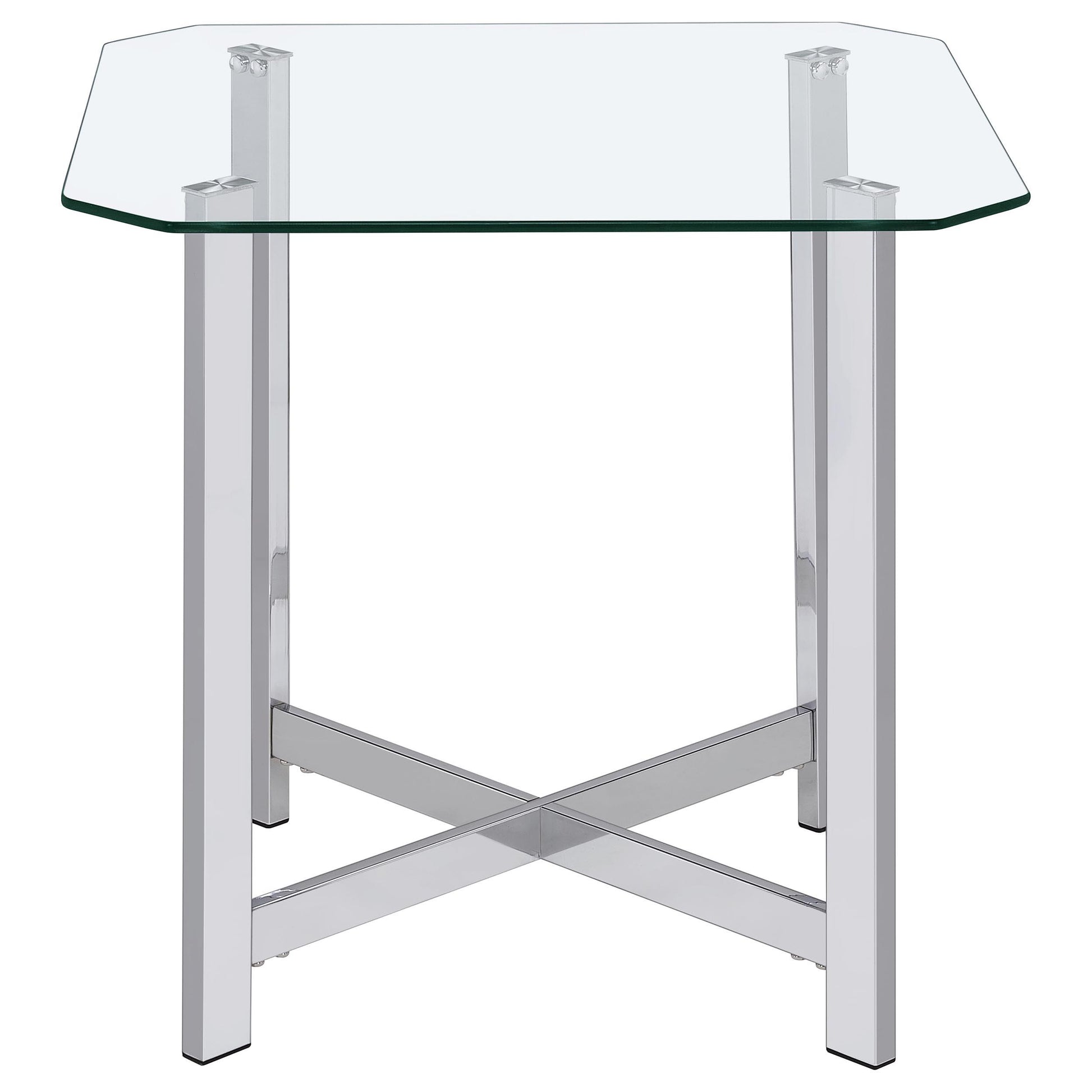  Coaster Furniture Cronin 706568-S3 3-piece Tempered Glass Top Coffee Table Set - Chrome IMAGE 2