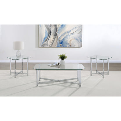  Coaster Furniture Cronin 706568-S3 3-piece Tempered Glass Top Coffee Table Set - Chrome IMAGE 5