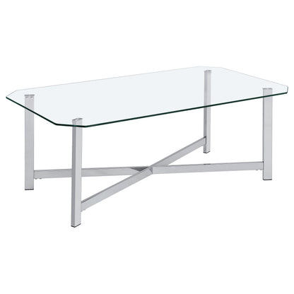  Coaster Furniture Cronin 706568-S3 3-piece Tempered Glass Top Coffee Table Set - Chrome IMAGE 6