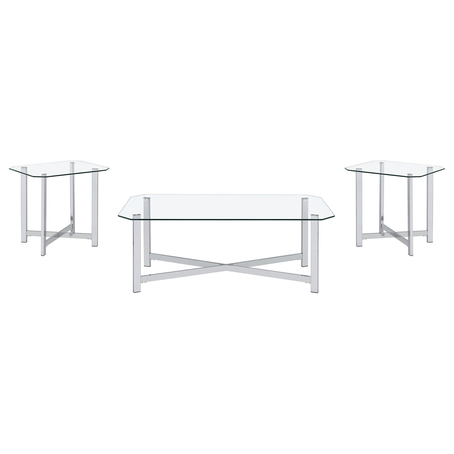  Coaster Furniture Cronin 706568-S3 3-piece Tempered Glass Top Coffee Table Set - Chrome IMAGE 7