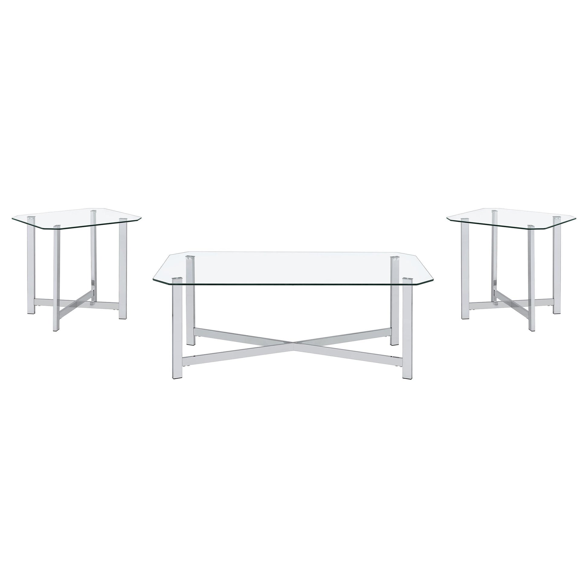  Coaster Furniture Cronin 706568-S3 3-piece Tempered Glass Top Coffee Table Set - Chrome IMAGE 7