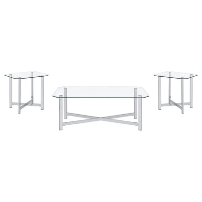  Coaster Furniture Cronin 706568-S3 3-piece Tempered Glass Top Coffee Table Set - Chrome IMAGE 7