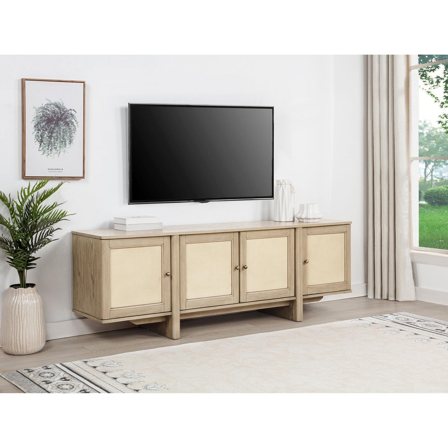  Coaster Furniture Kailani 706583 79-inch 4-door Cane TV Stand Media Console - Beige Oak IMAGE 6