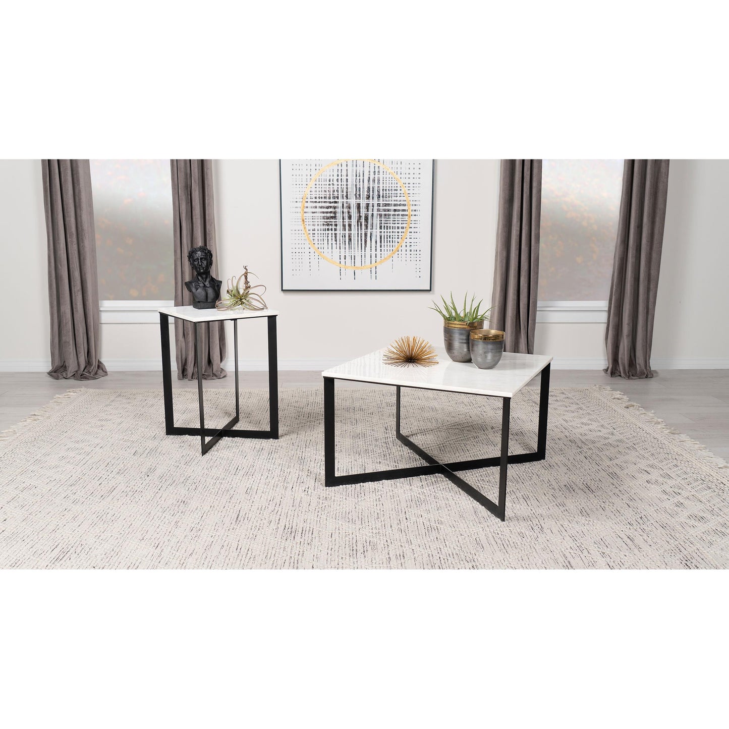  Coaster Furniture Tobin 707698-S2 2-piece Marble Top Coffee and End Table Set - White IMAGE 2