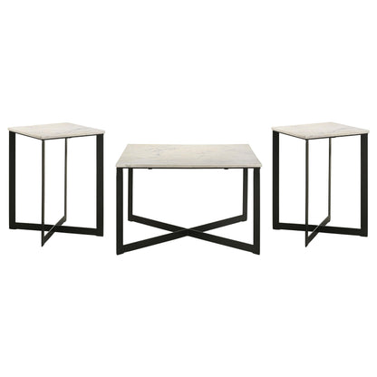  Coaster Furniture Tobin 707698-S3 3-piece Marble Top Coffee and End Table Set - White IMAGE 1