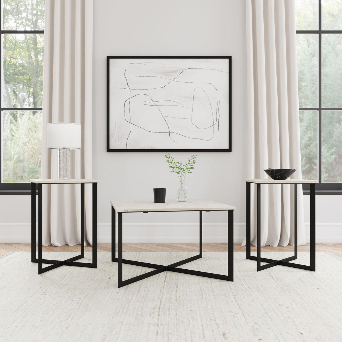  Coaster Furniture Tobin 707698-S3 3-piece Marble Top Coffee and End Table Set - White IMAGE 3