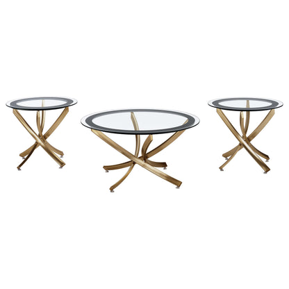  Coaster Furniture Brooke 707888-S3 3-piece Round Coffee and End Table Set - Rose Brass IMAGE 1
