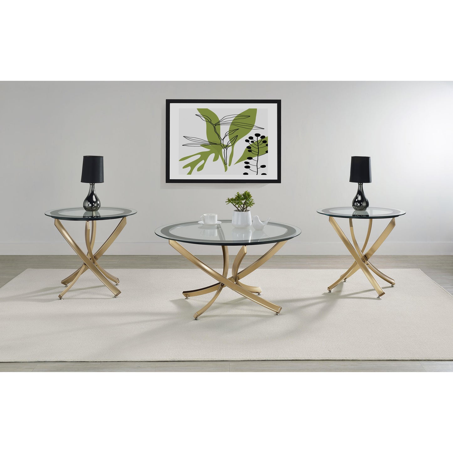  Coaster Furniture Brooke 707888-S3 3-piece Round Coffee and End Table Set - Rose Brass IMAGE 2