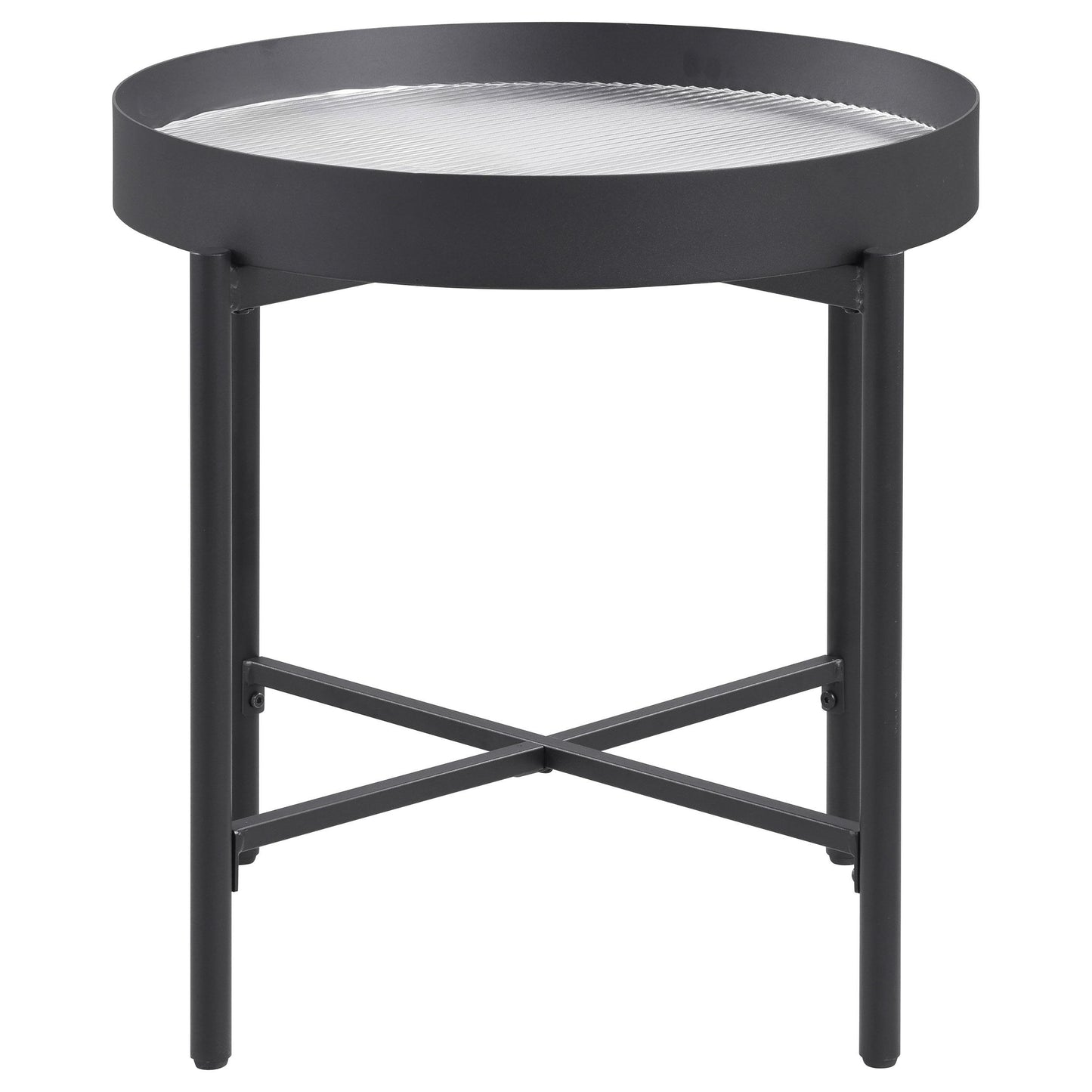  Coaster Furniture Ozella 707897 Round Side Table with Recessed Top - Sandy Black IMAGE 1