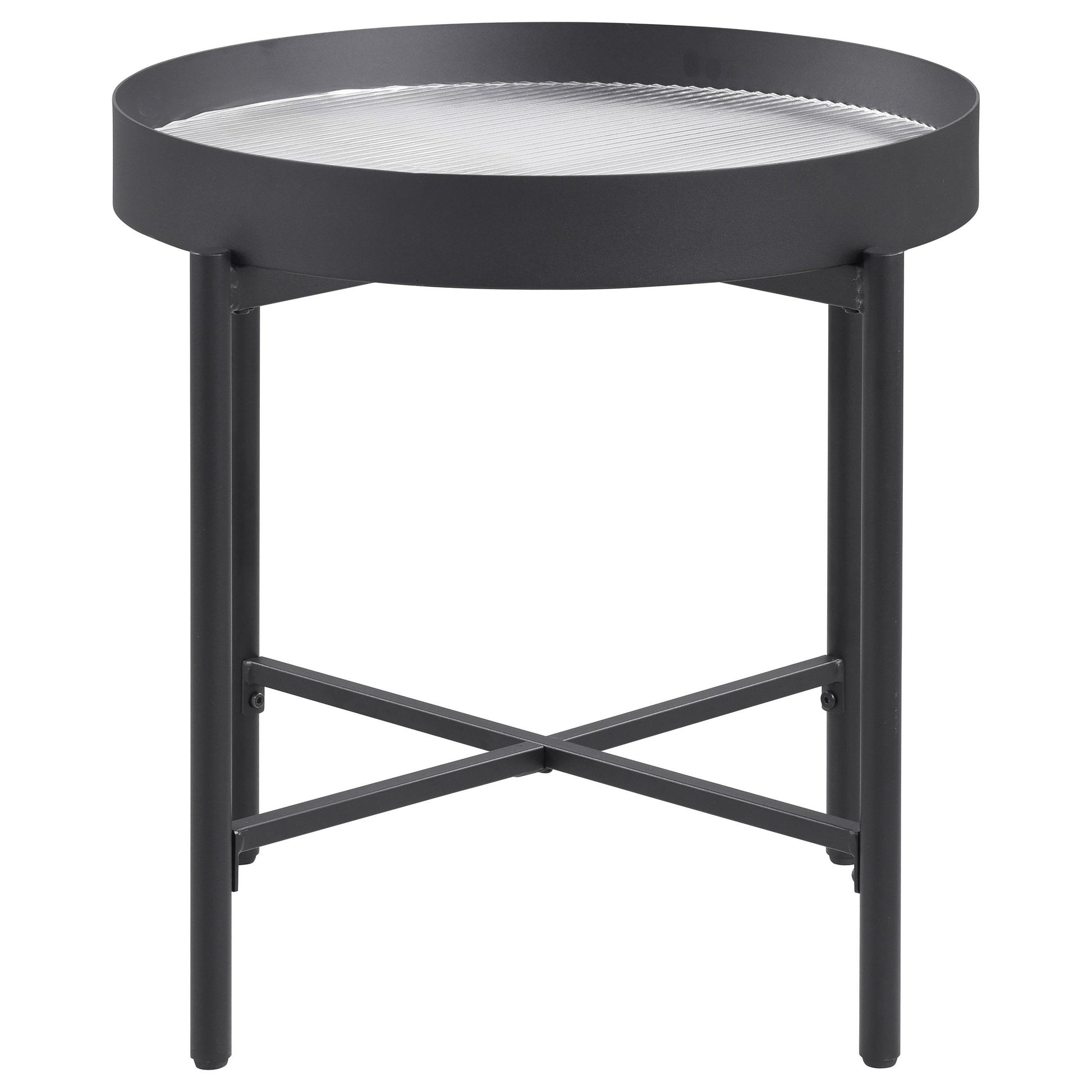  Coaster Furniture Ozella 707897 Round Side Table with Recessed Top - Sandy Black IMAGE 1