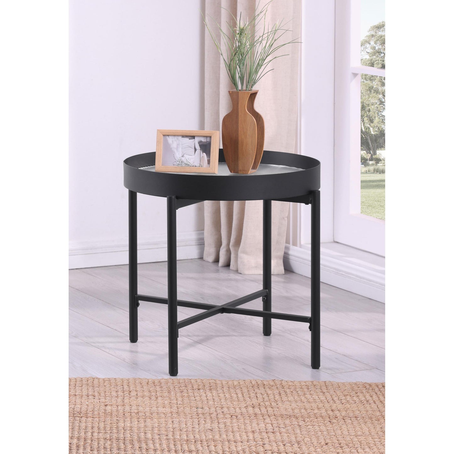  Coaster Furniture Ozella 707897 Round Side Table with Recessed Top - Sandy Black IMAGE 5