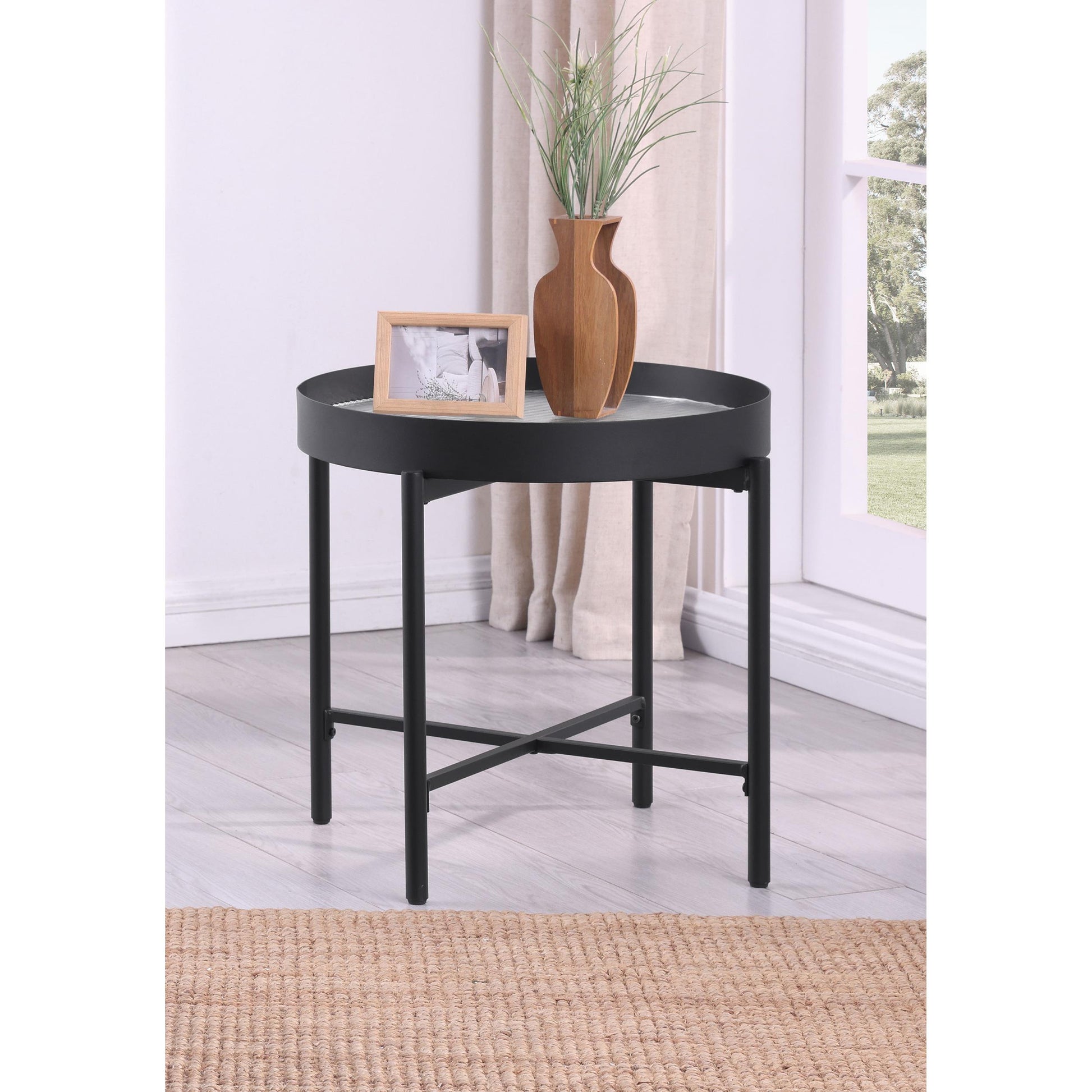  Coaster Furniture Ozella 707897 Round Side Table with Recessed Top - Sandy Black IMAGE 5
