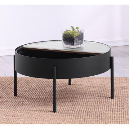  Coaster Furniture Ozella 707898 Round Coffee Table with Hidden Storage - Sandy Black IMAGE 2