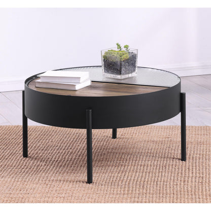  Coaster Furniture Ozella 707898 Round Coffee Table with Hidden Storage - Sandy Black IMAGE 3