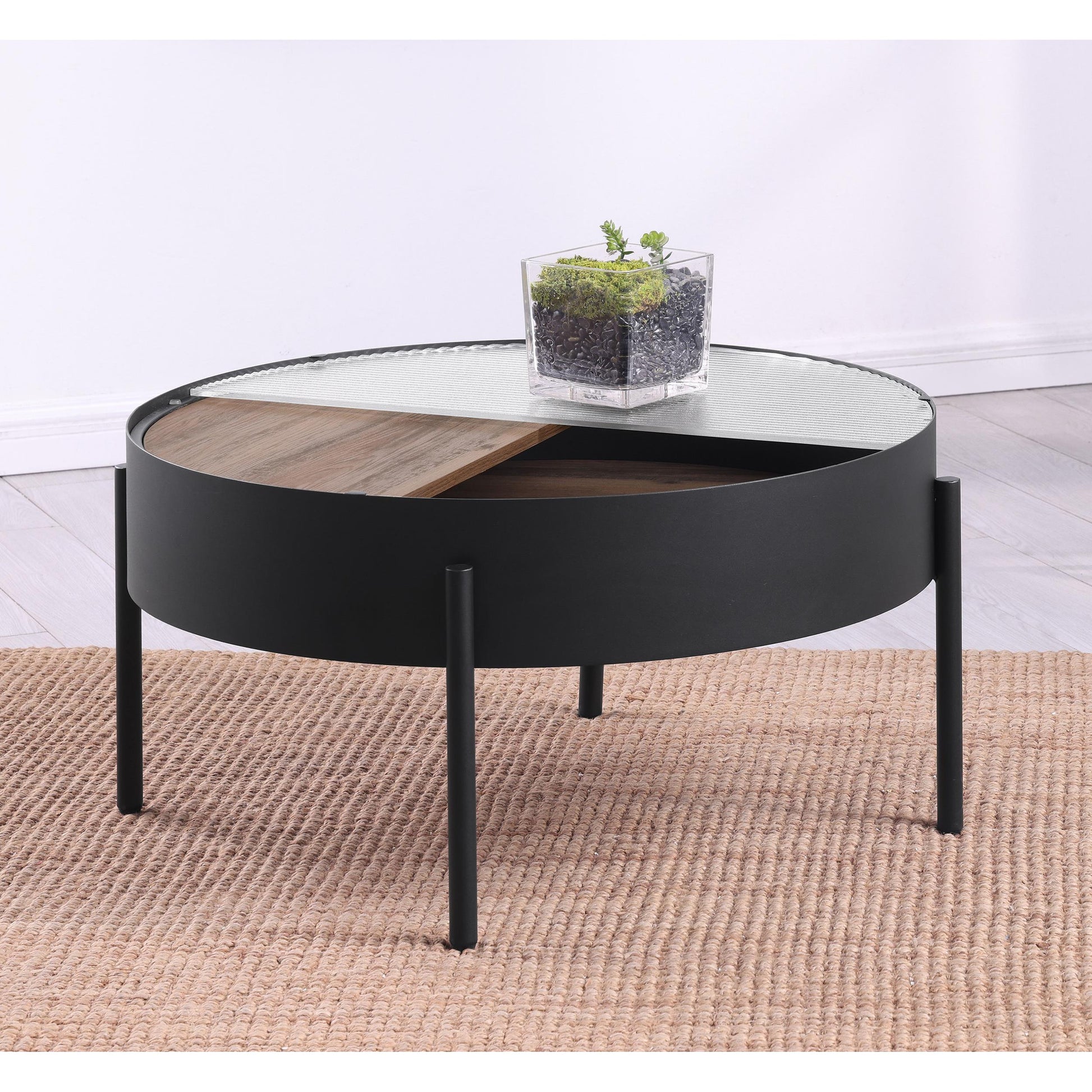 Coaster Furniture Ozella 707898 Round Coffee Table with Hidden Storage - Sandy Black IMAGE 6