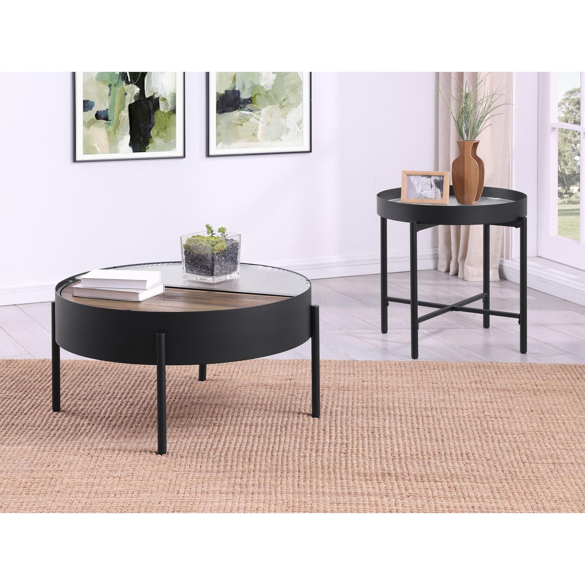  Coaster Furniture Ozella 707898-S2 2-piece Round Coffee and End Table Set - Sandy Black IMAGE 2