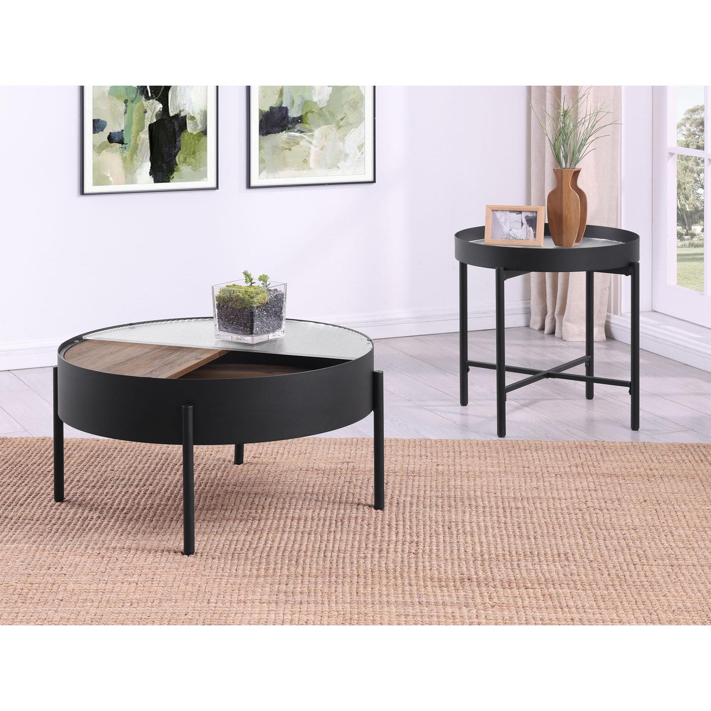  Coaster Furniture Ozella 707898-S2 2-piece Round Coffee and End Table Set - Sandy Black IMAGE 3