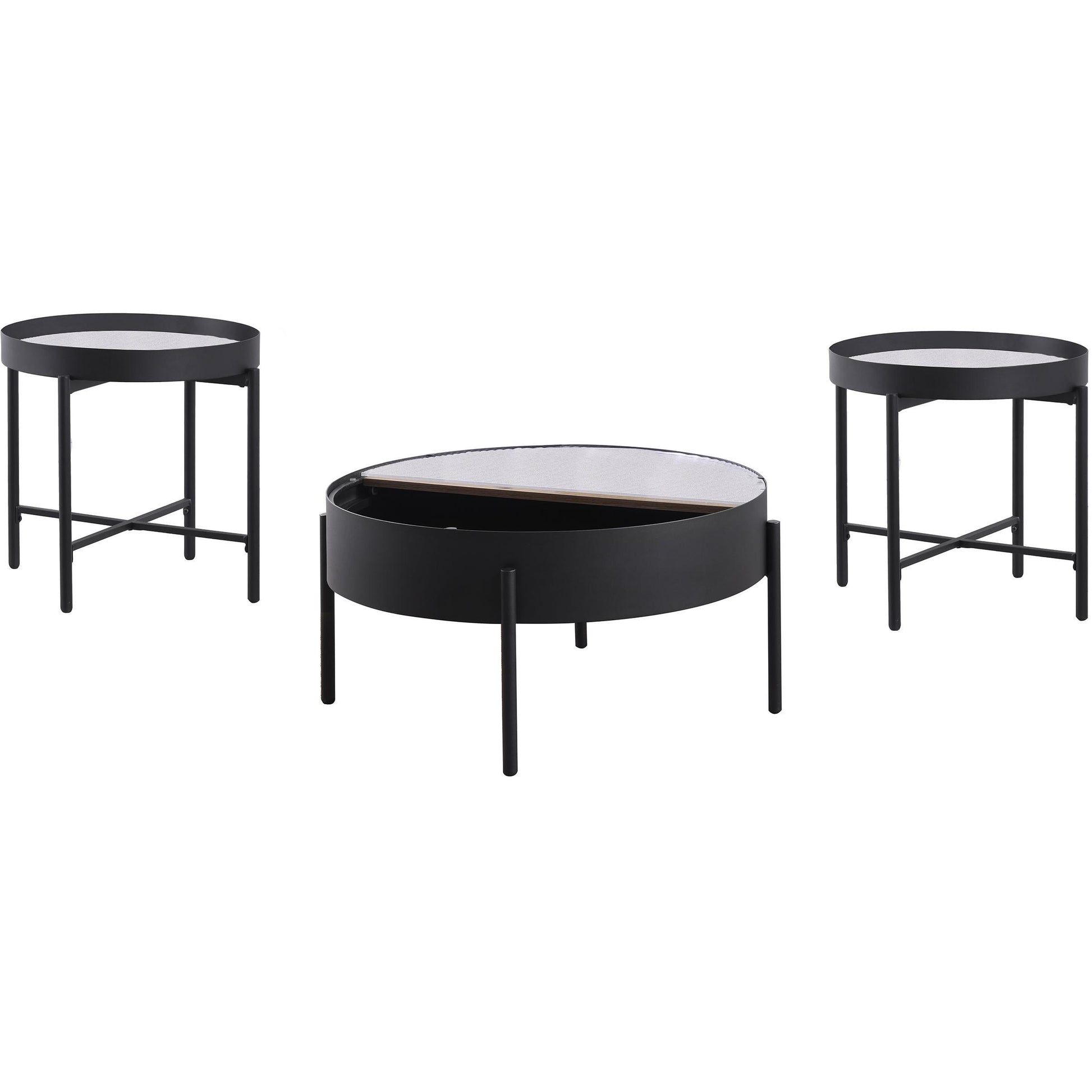  Coaster Furniture Ozella 707898-S3 3-piece Round Coffee and End Table Set - Sandy Black IMAGE 6