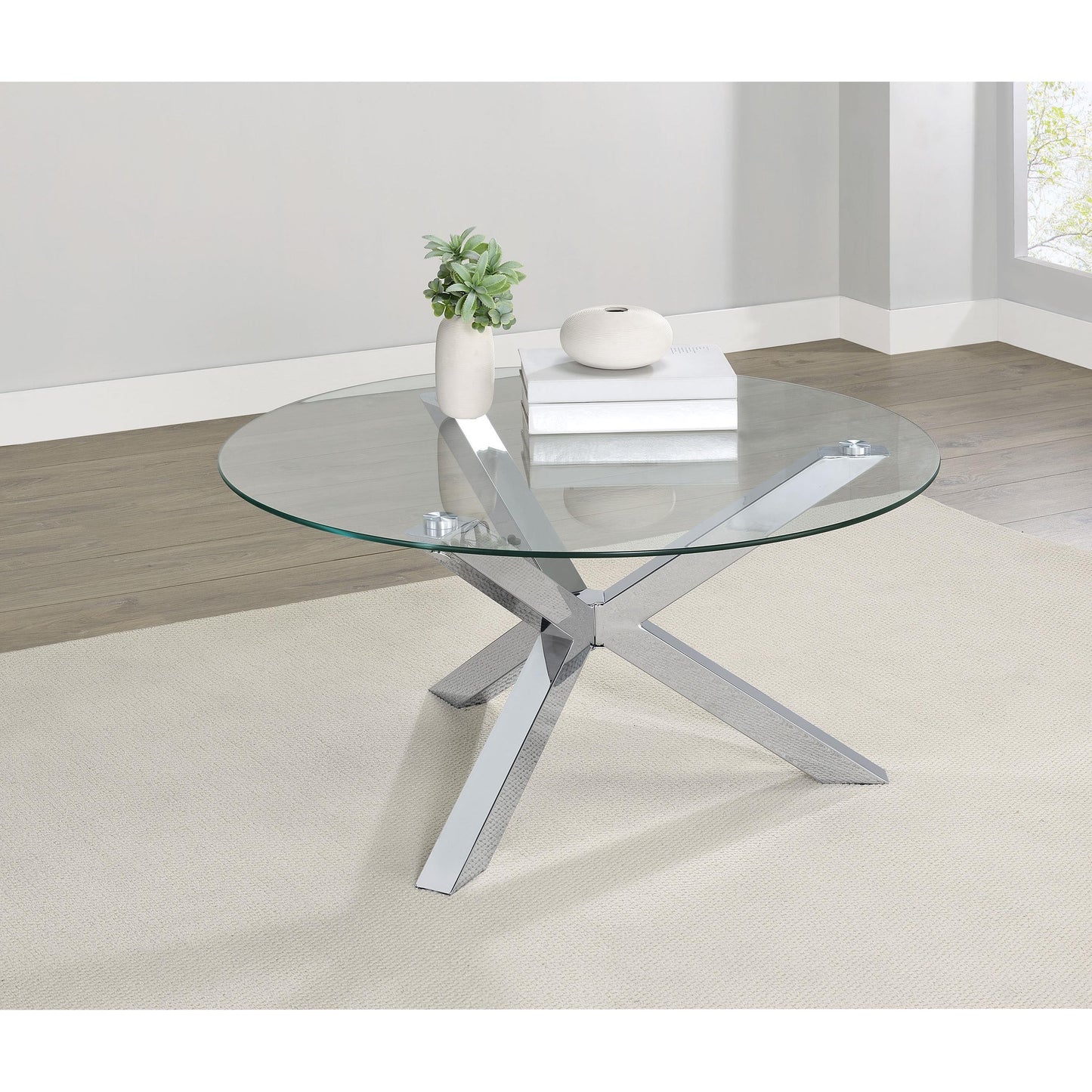  Coaster Furniture Kenzie 708128 Round Tempered Glass Top Coffee Table - Chrome IMAGE 6