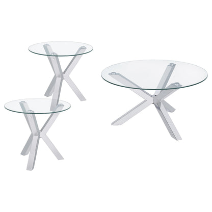  Coaster Furniture Kenzie 708128-S3 3-piece Round Coffee and End Table Set - Chrome IMAGE 1