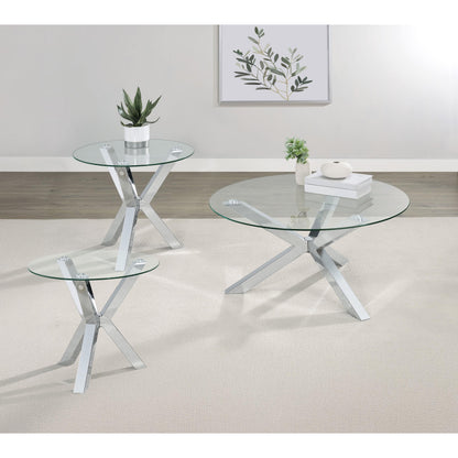  Coaster Furniture Kenzie 708128-S3 3-piece Round Coffee and End Table Set - Chrome IMAGE 2