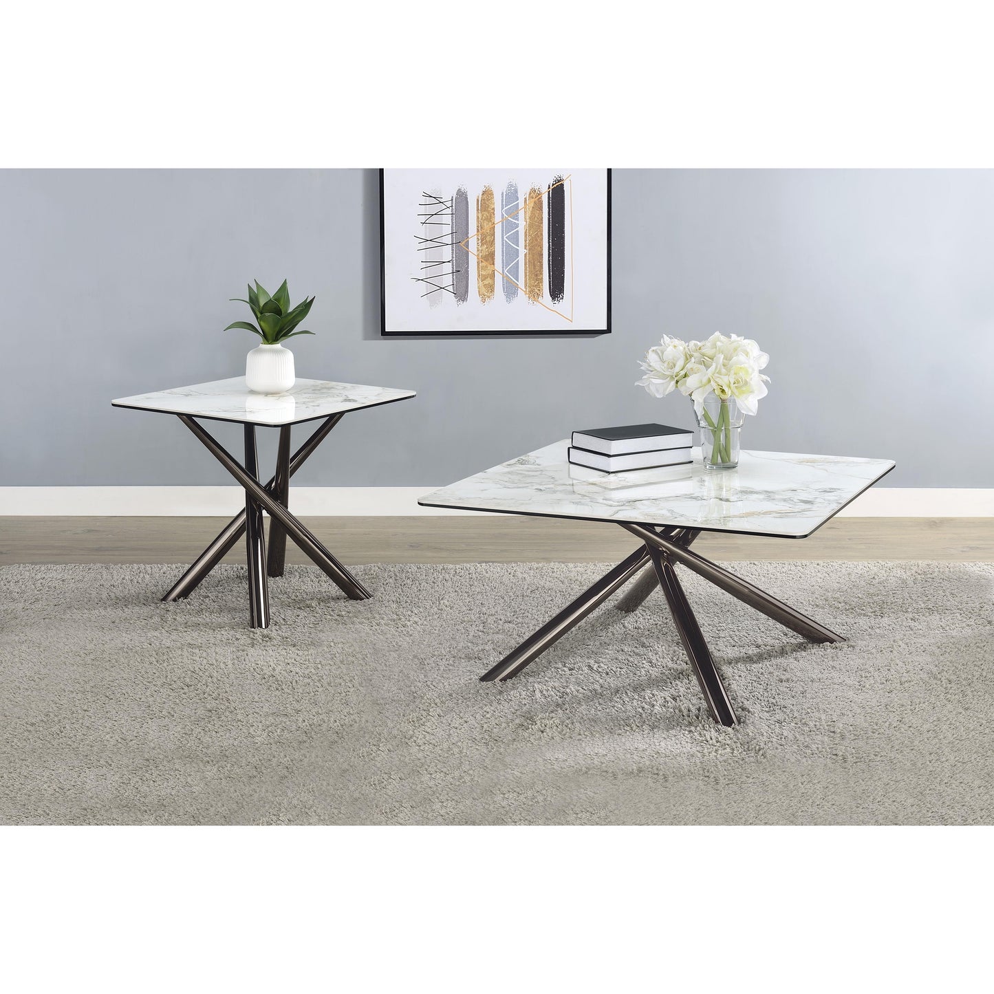  Coaster Furniture Carvell 708138 Square Sintered Stone Top Coffee Table - White IMAGE 10