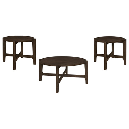  Coaster Furniture Cota 708288-S3 3-piece Solid Wood Coffee and End Table Set - Dark Brown IMAGE 1