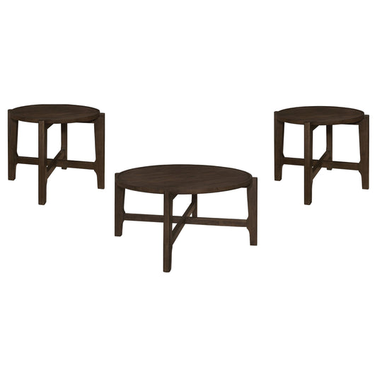  Coaster Furniture Cota 708288-S3 3-piece Solid Wood Coffee and End Table Set - Dark Brown IMAGE 1